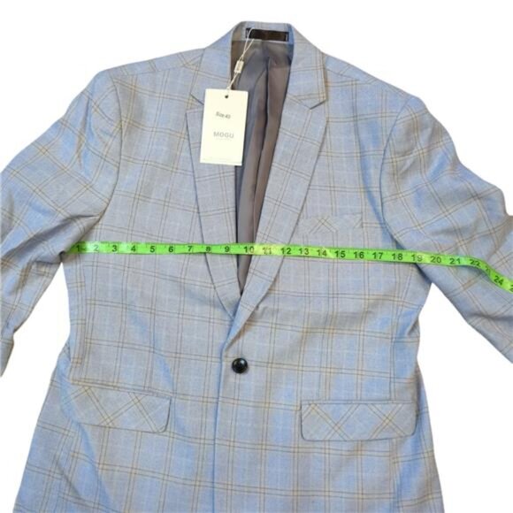 Men's Blue Plaid Blazer - Picture 4 of 7